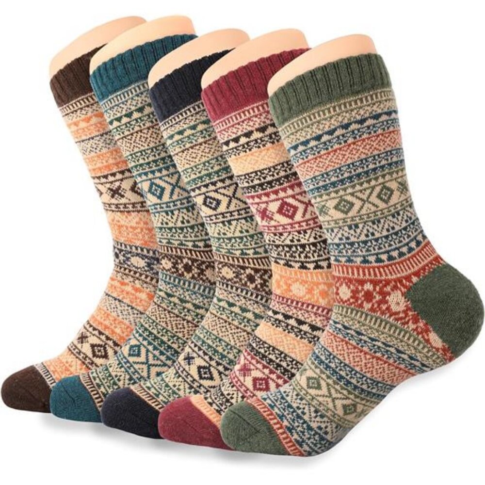 Women's Wool Socks - 5 Pairs Winter Warm Thick Knit‎ Cabin Cozy Crew Socks Gifts